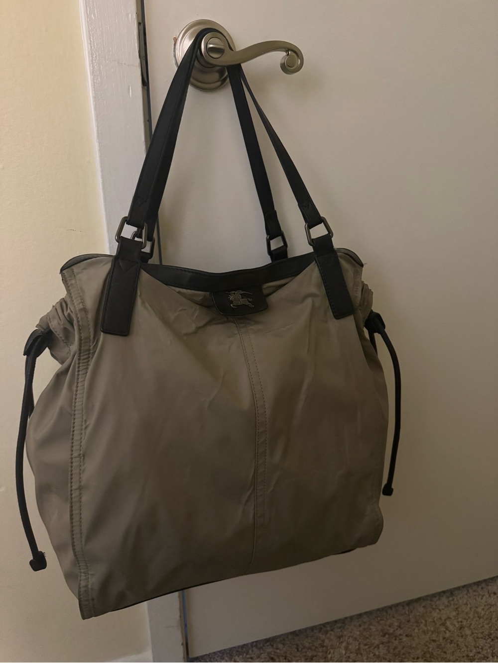 Burberry Nylon Leather Tote Shoulder Bag Check Lining